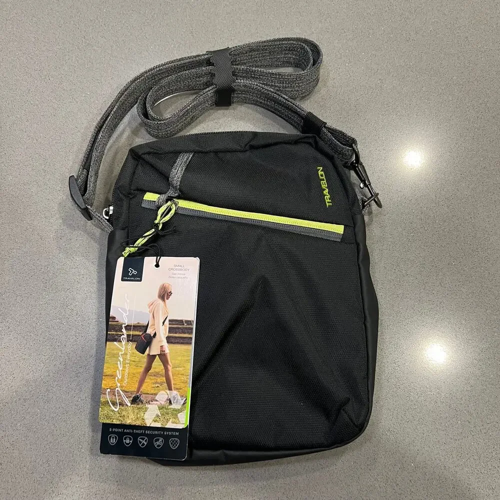 NWT Travelon Greenlander Anti Theft Small Travel Crossbody Bag Purse Black RFID